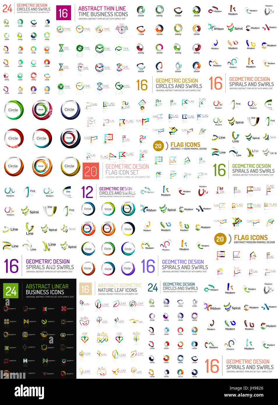 Logo enorme mega set, geometrica astratta icona azienda collezione. Il Branding corporate logotipi, identità concetti universali Foto Stock