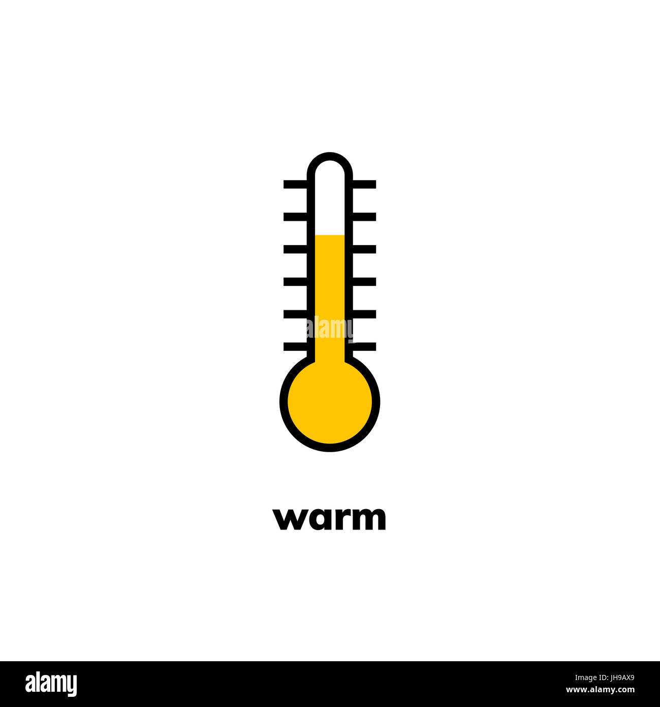 Icona della temperatura, clip art. A stretta gamma termometro a mercurio mostra un clima caldo Foto Stock