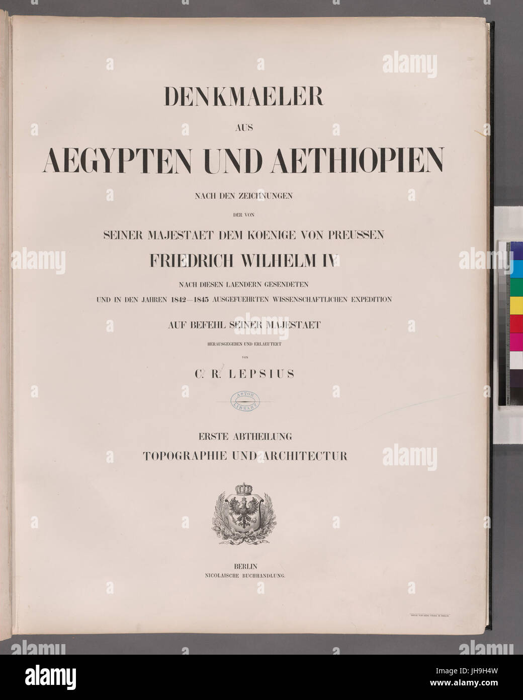 Pagina del titolo). Denkmaeler aus Aegypten ha und Aethiopien Erste Abtheilung- Topographie und architettura (Blatt 1 - 66) (NYPL b14291191-37499) Foto Stock