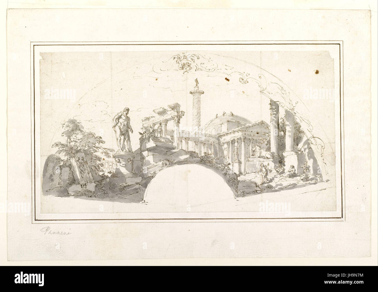 Giovanni Paolo Panini - Design per una ventola- Capriccio con rovine romane e l'Ercole Farnese - Foto Stock