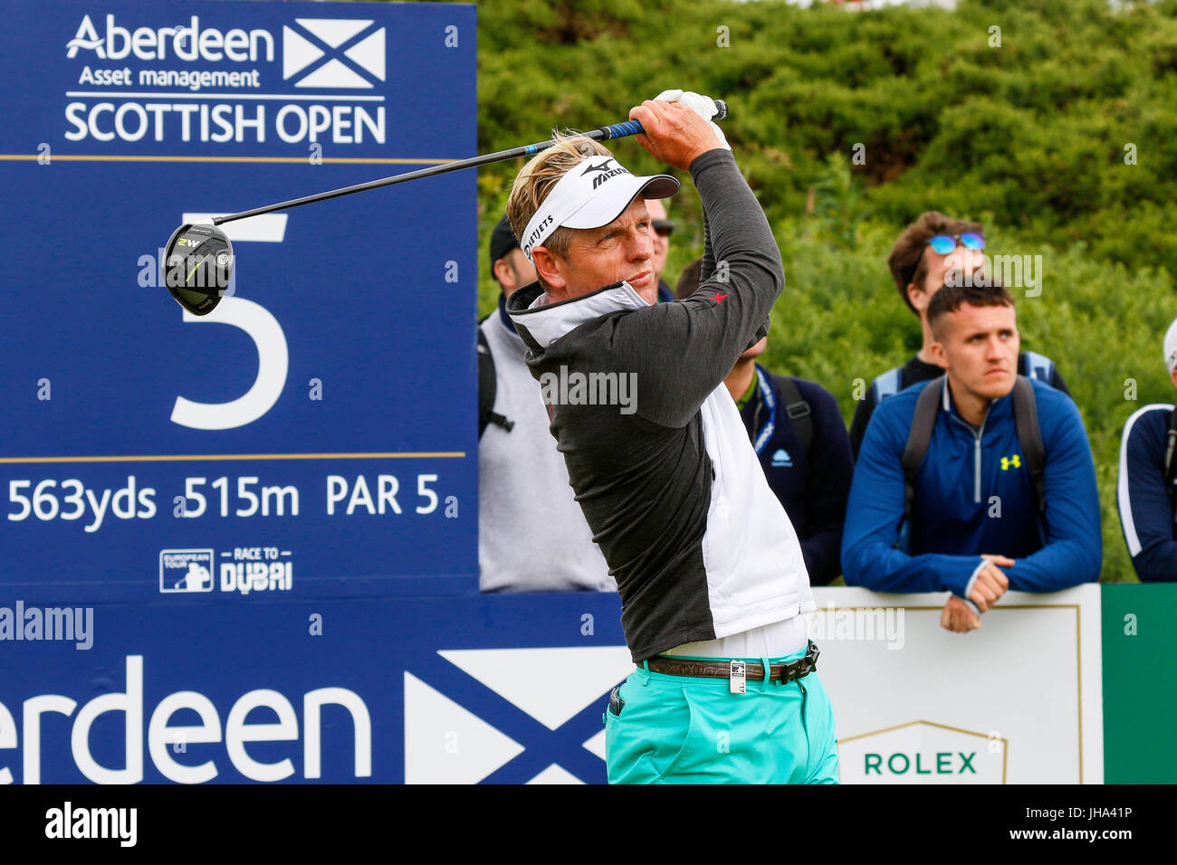 Ayrshire, in Scozia, Regno Unito. 13 Luglio, 2017. Il primo giorno dell'AAM Scottish Open Golf championship, golfisti provenienti da tutto il mondo hanno suonato su Dundonald Links vicino a Irvine, Ayrshire. Lettori inclusi Rory Mcilroy, Rickie Fowler, Jason Dufner, Henrik Stenson, Luke Donald e molti altri. Credito: Findlay/Alamy Live News Foto Stock