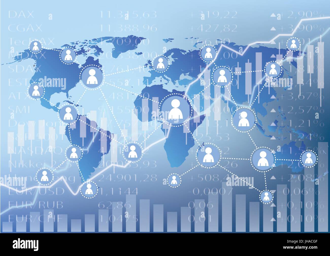 I social media le icone sul mercato azionario illustrazione del grafico Foto Stock