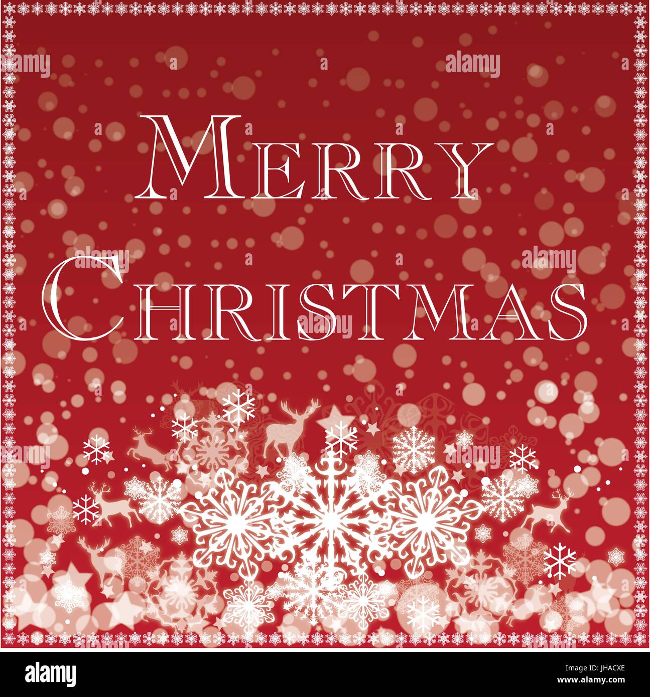 Merry Christmas card - rosso con fiocchi di neve e le icone di Natale Foto Stock