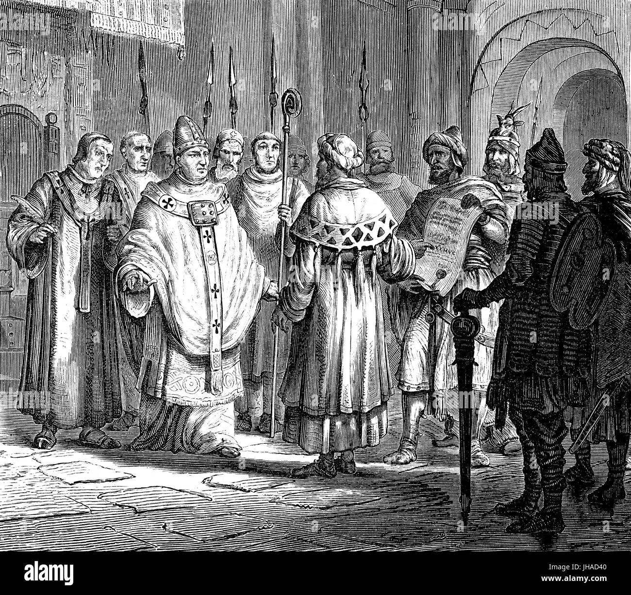Papa Giovanni VIII, costretti a pagare tributo all'emirato di Sicilia, IX secolo Foto Stock