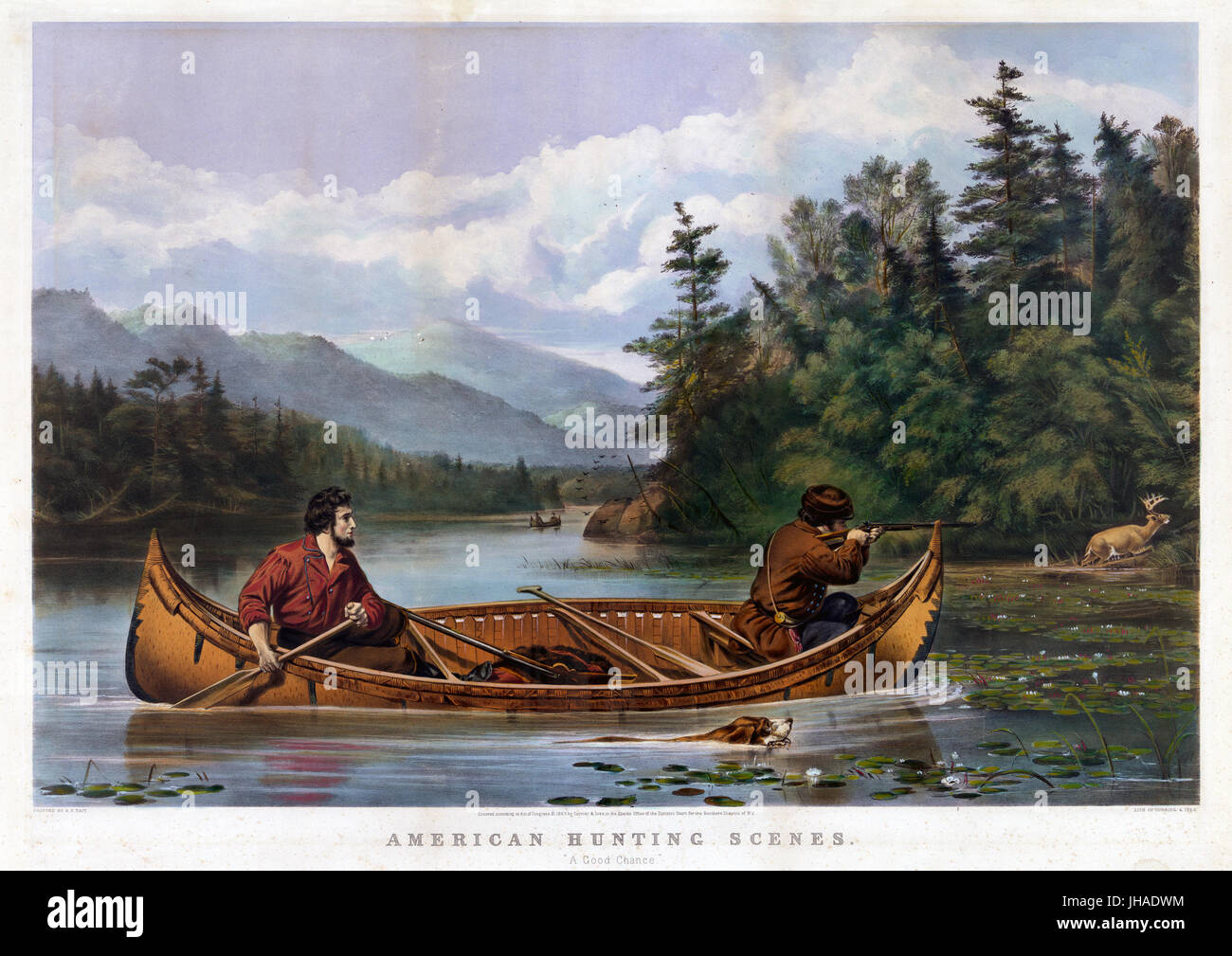 AMERICAN scene di caccia un 1863 stampa da Currier & Ives come parte di una serie di Arthur Tait Foto Stock