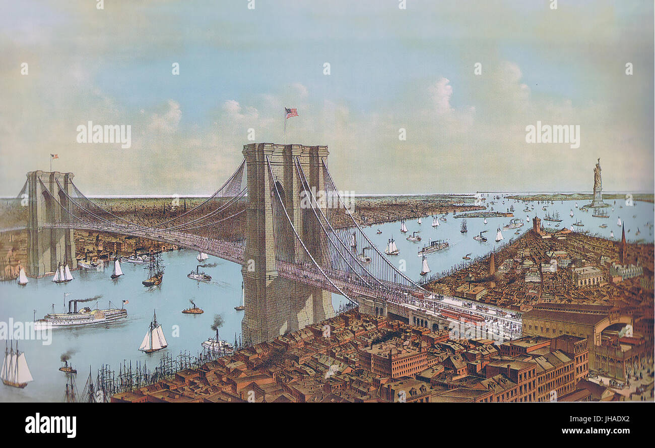 Ponte di Brooklyn un 1892 Print by Currier & Ives Foto Stock