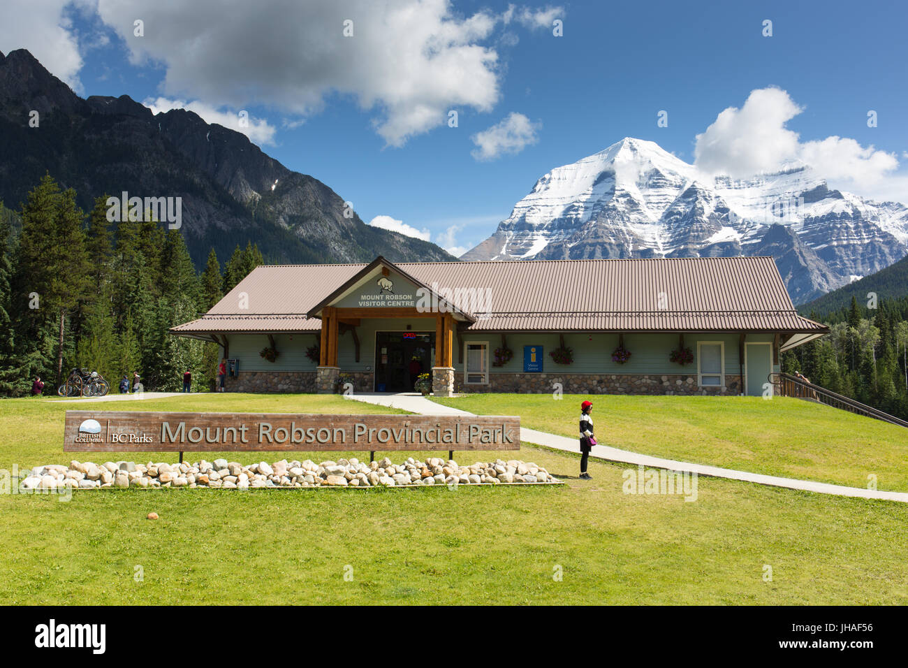 Monte Robson Provincial Park Visitor Center presso l'autostrada 16, British Columbia, Canada Foto Stock