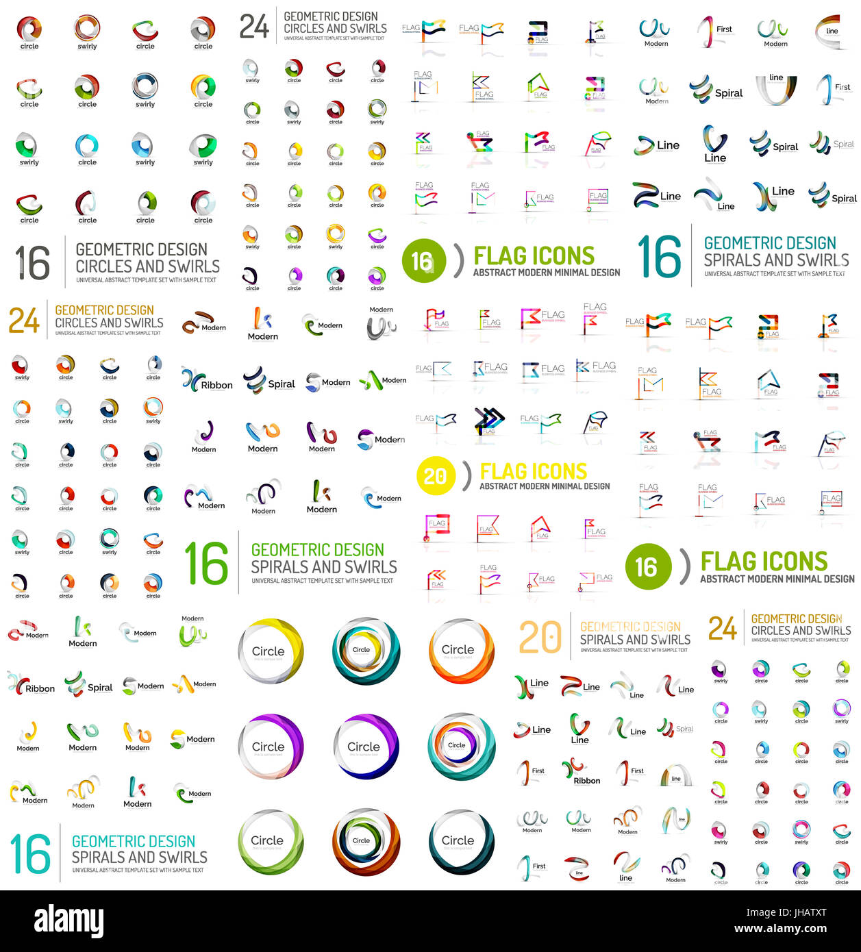 Logo enorme mega set, geometrica astratta icona azienda collezione. Il Branding corporate logotipi, identità concetti universali Foto Stock