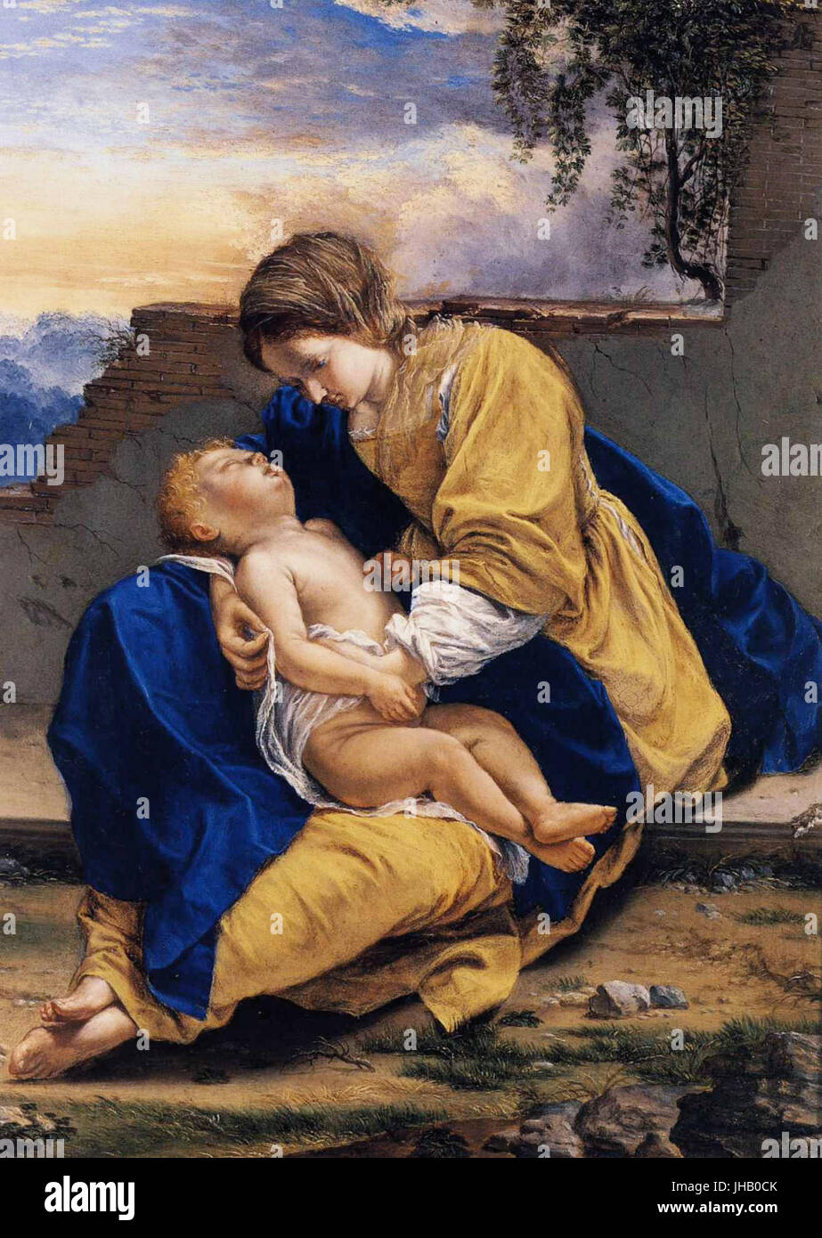 Orazio Gentileschi - Madonna col Bambino in un paesaggio Foto Stock