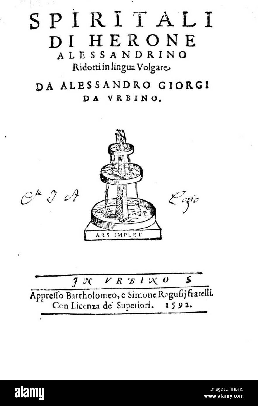 Hero - Pneumatica, 1592 - 1434011 F Foto Stock