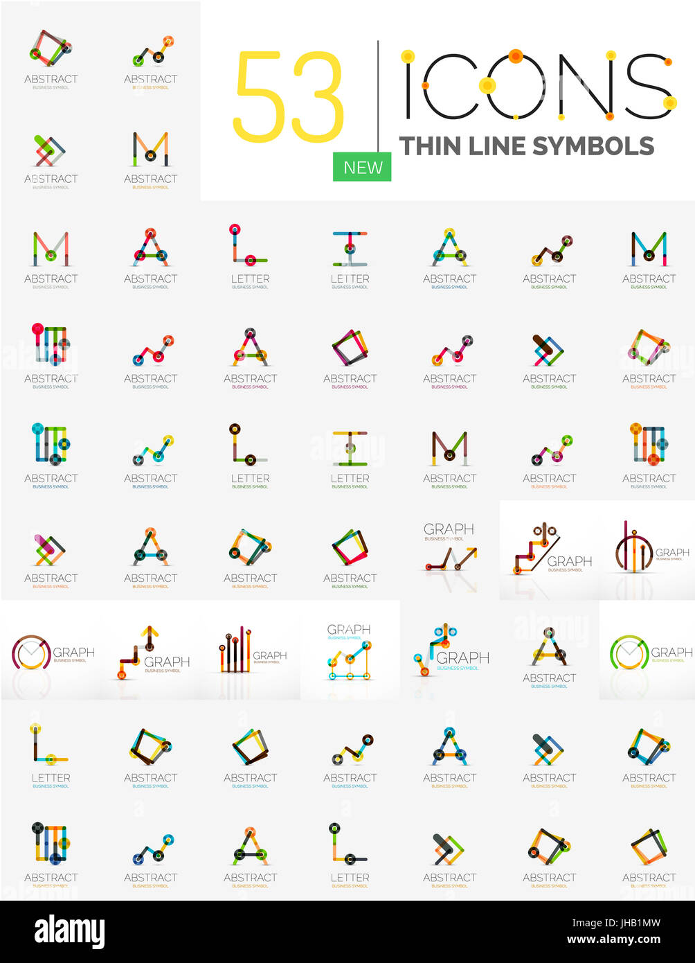 Raccolta di lineare di loghi aziendali - i grafici di lettere e astratto forme universale. Crescente stats finanziare i concetti, pulito e moderno, simboli grafici. La crusca Foto Stock