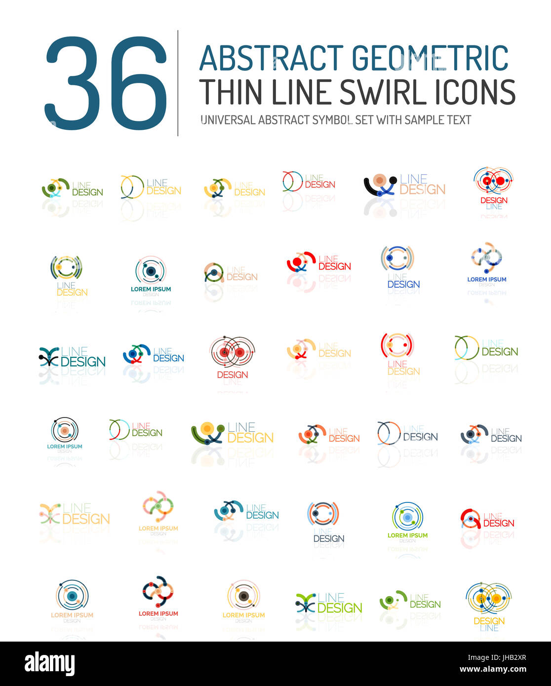 Raccolta di abstract lineare logo - volute e circoli astratto forme universale - pulito e moderno simboli geometrici, branding logotipo emblema della società Foto Stock