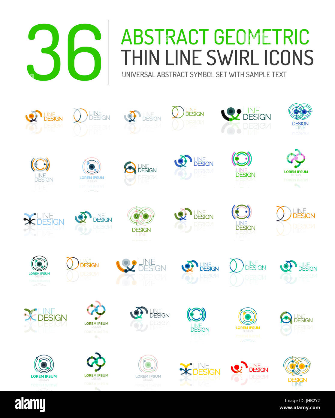 Raccolta di abstract lineare logo - volute e circoli astratto forme universale - pulito e moderno simboli geometrici, branding logotipo emblema della società Foto Stock
