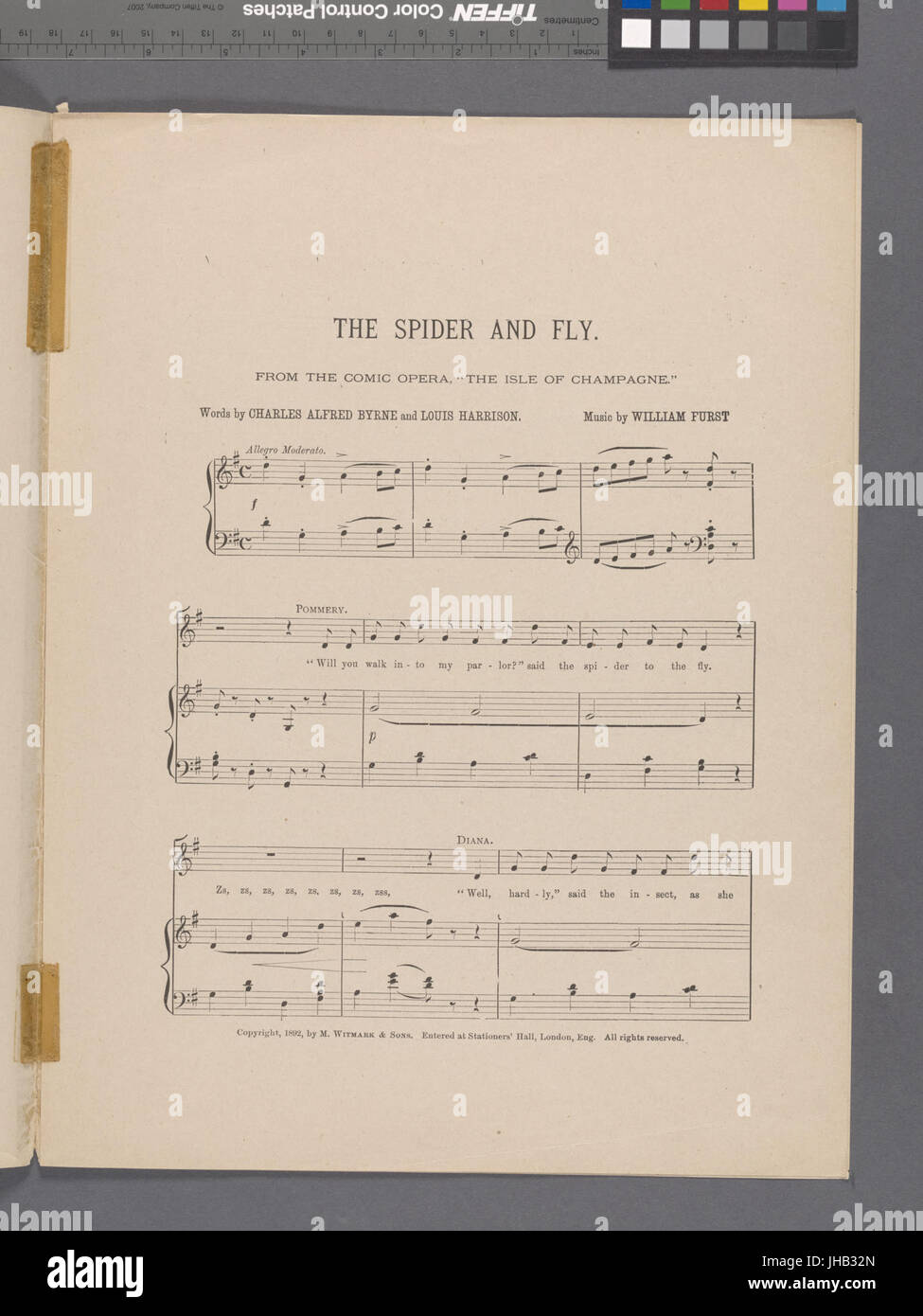 "The Spider and the Fly" è una famosa favola che illustra i pericoli della vanità e della tentazione. La storia è raffigurata in questa illustrazione, con il ragno che tenta di attirare la mosca nella sua ragnatela. Essa fornisce una lezione morale sulla cautela e sulle conseguenze della fiducia. Foto Stock