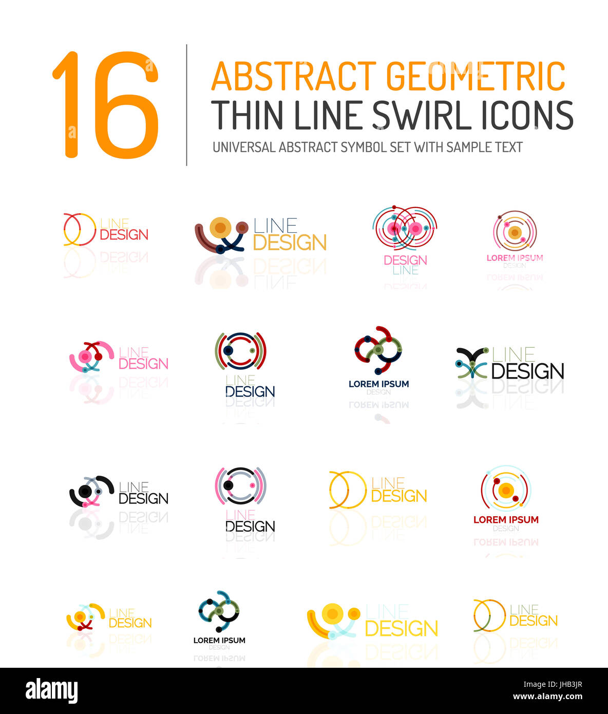 Raccolta di abstract lineare logo - volute e circoli astratto forme universale - pulito e moderno simboli geometrici, branding logotipo emblema della società Foto Stock