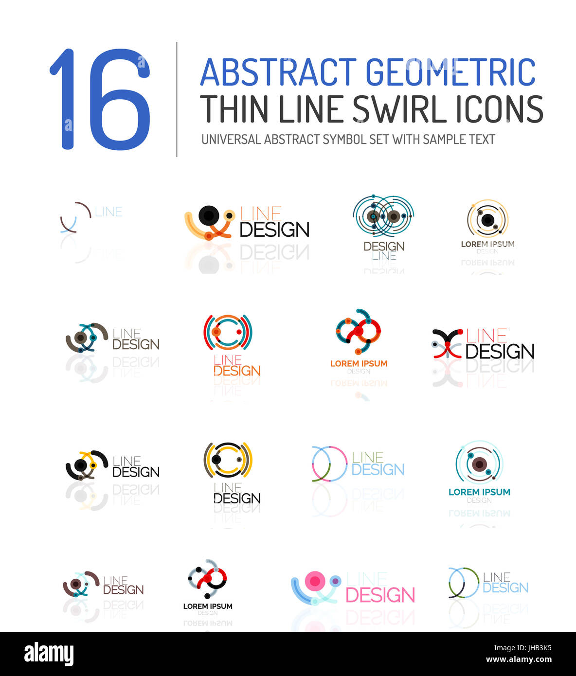 Raccolta di abstract lineare logo - volute e circoli astratto forme universale - pulito e moderno simboli geometrici, branding logotipo emblema della società Foto Stock