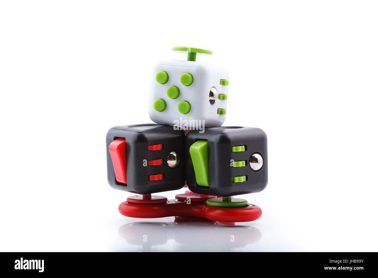 Anti-stress e relax gli si agitano, cubo e spinner per persone esauste Foto Stock