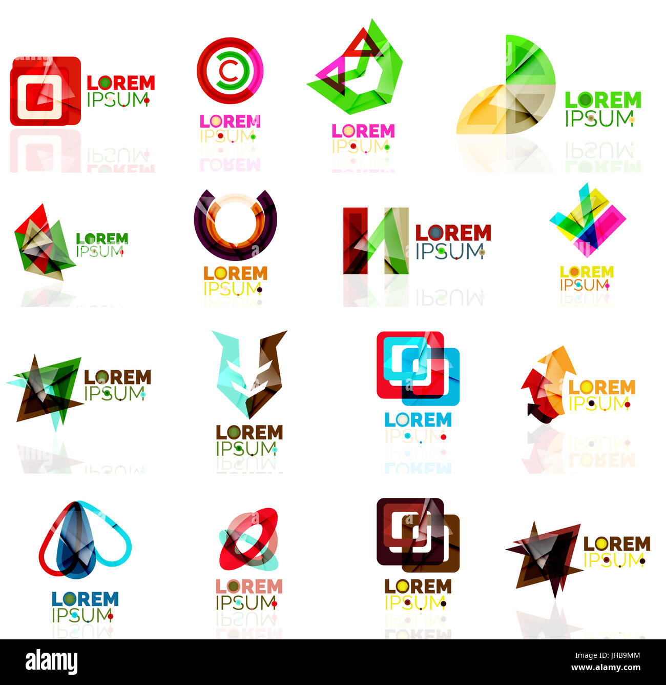 Impostare il logo, astratta geometrica icone business, lo stile di carta con finitura lucida elementi. Vettore origami universale simboli aziendali Foto Stock