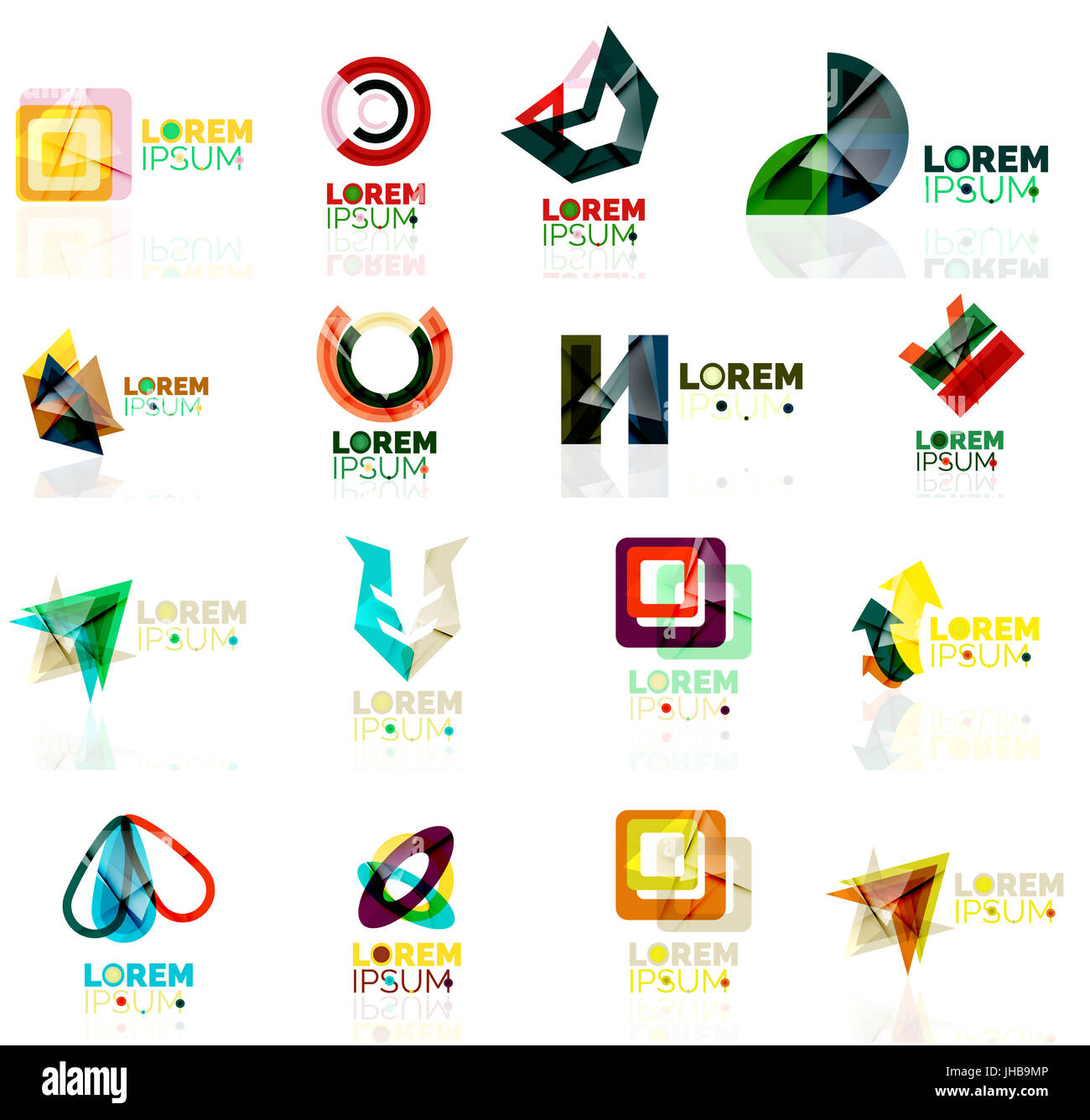 Impostare il logo, astratta geometrica icone business, lo stile di carta con finitura lucida elementi. Vettore origami universale simboli aziendali Foto Stock