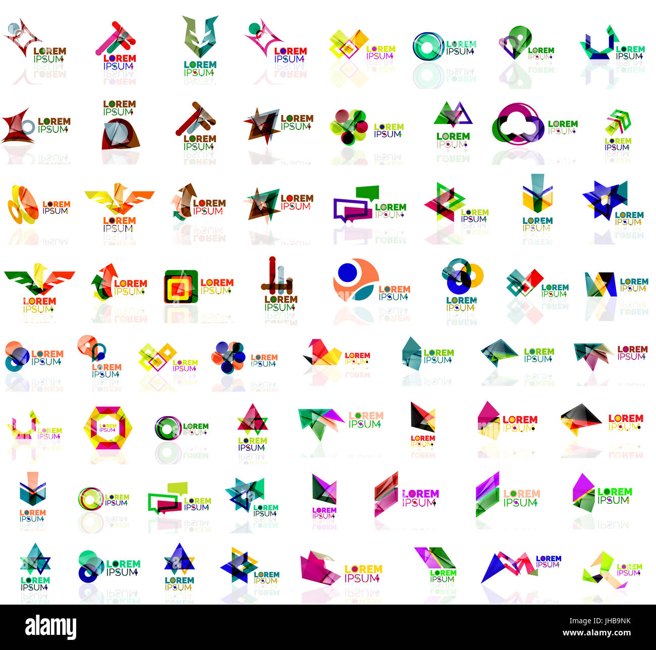 Mega set di astratta geometrica loghi. Azienda concetto universale identità del marchio emblemi, simboli, elementi Foto Stock