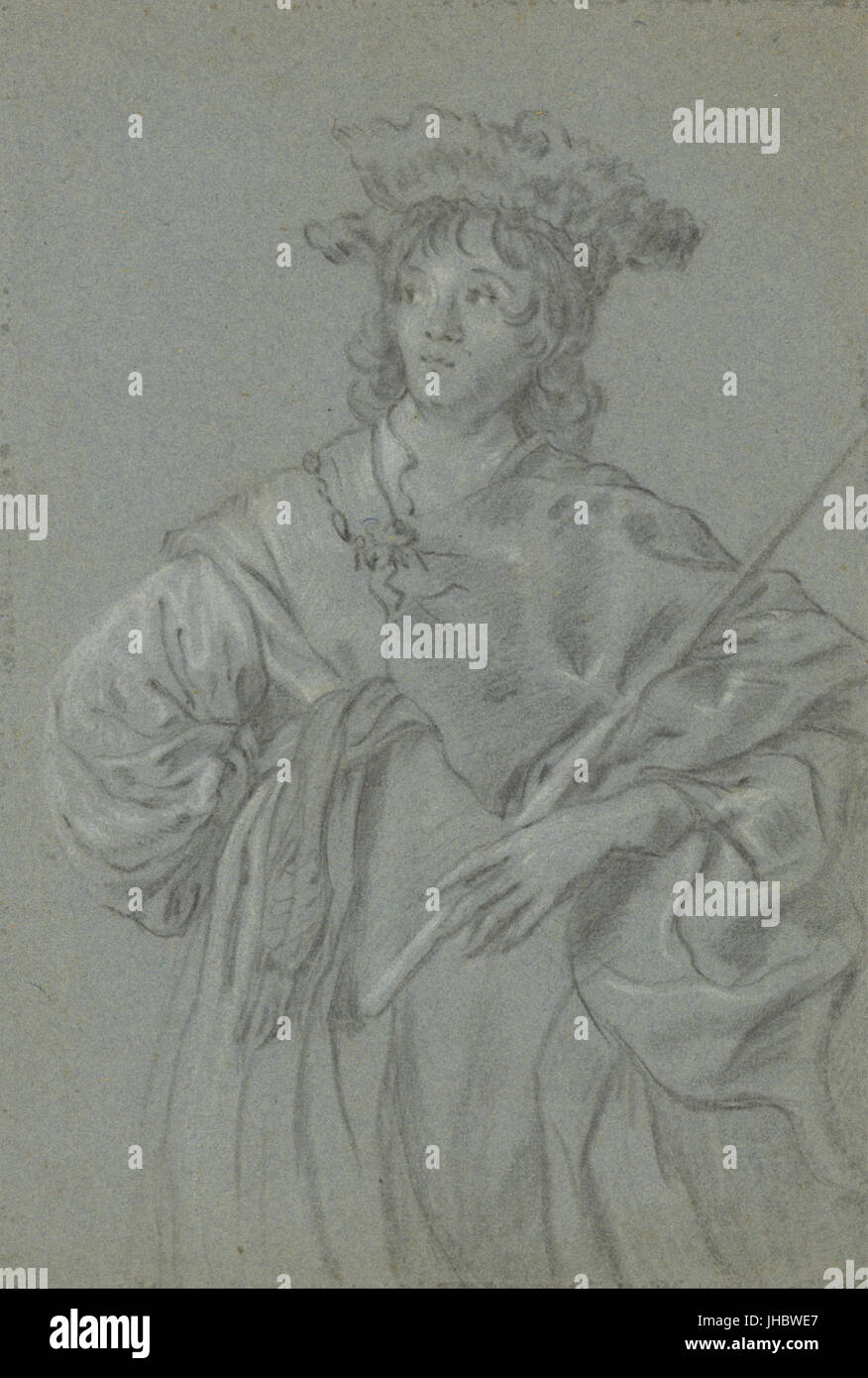 Giacobbe Adriaensz Backer (Olandese - un giovane uomo con un cappello di pelliccia tenendo un personale (recto); studio della testa di un uomo con un collare bianco (... - Foto Stock