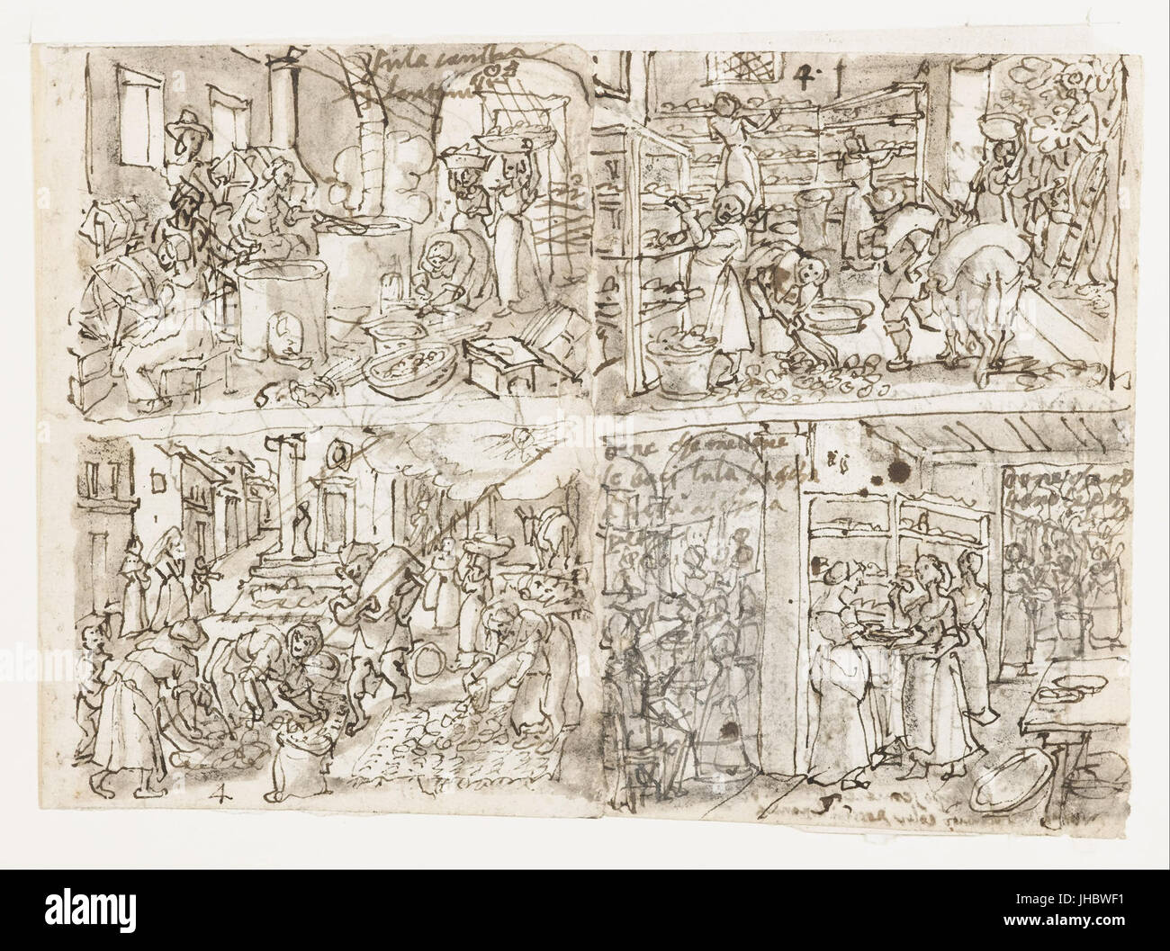 Jan van der Straet, chiamato Stradanus - quattro scene dalla serie sericoltura - Foto Stock