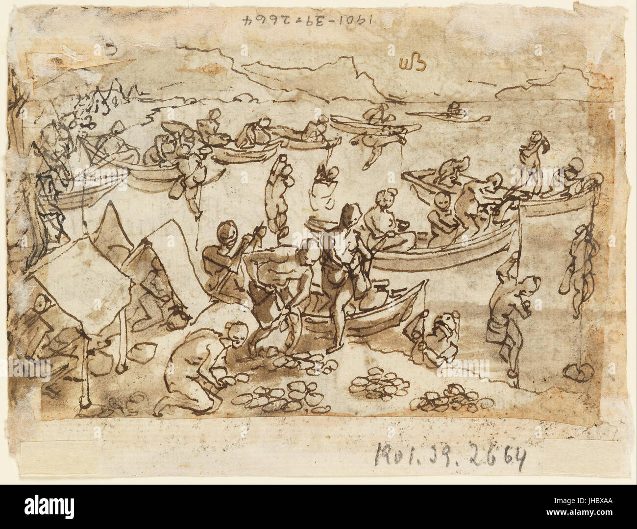 Jan van der Straet, chiamato Stradanus - Sketchbook pagina- Perla Pesca; recto, Diana - Foto Stock