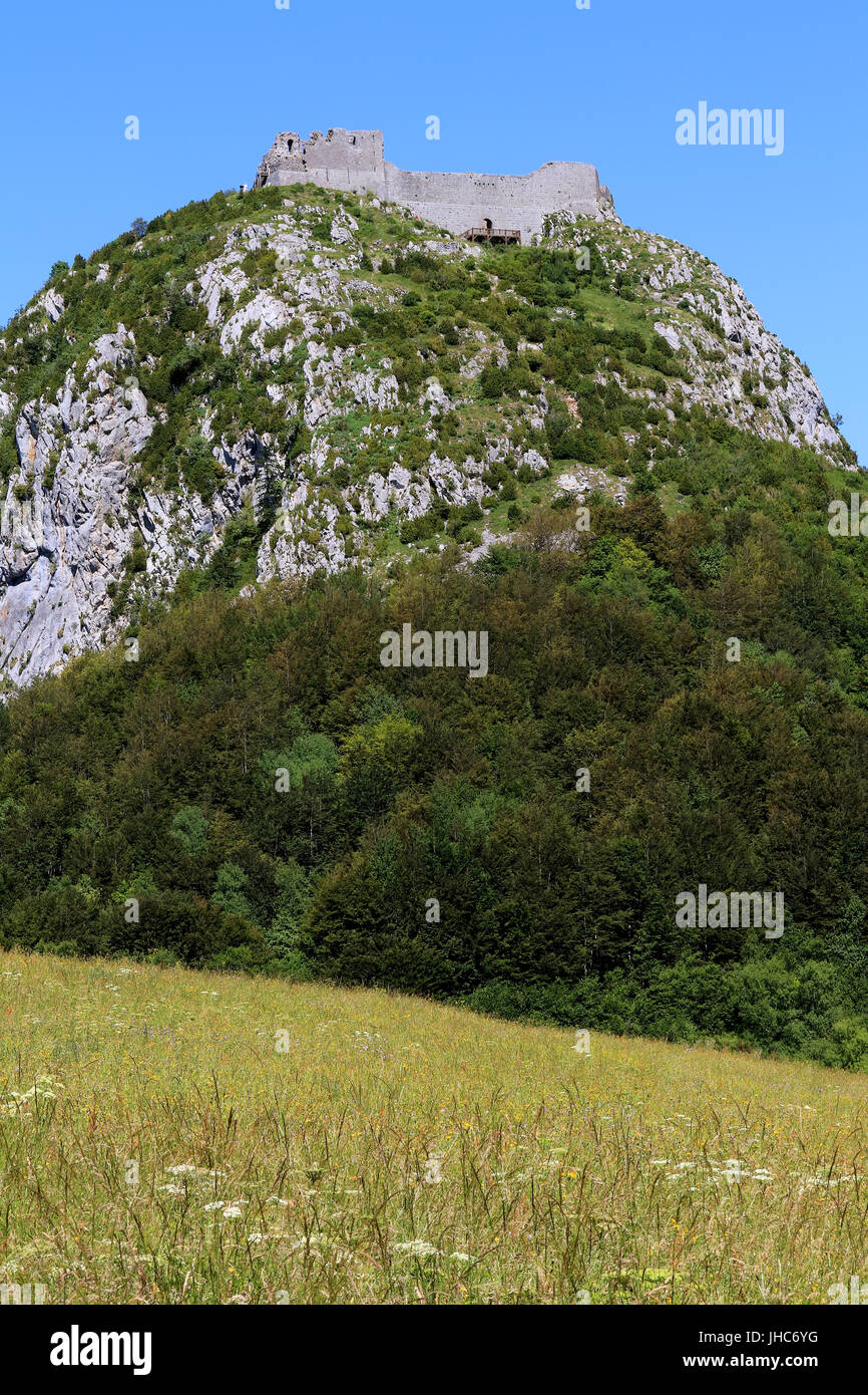 Montsegur, Alt. 1059 m Foto Stock