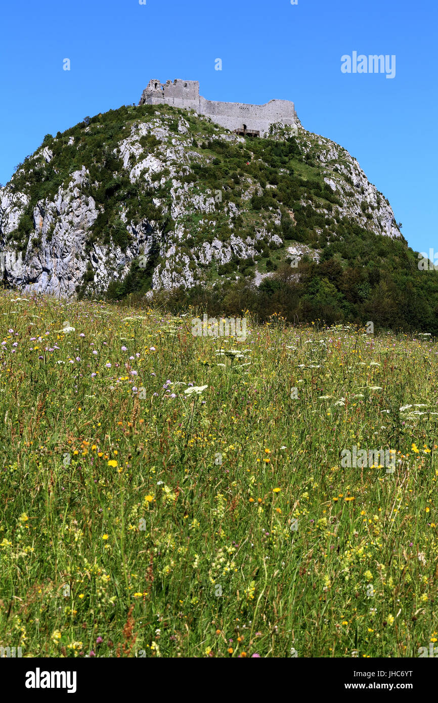 Montsegur, Alt. 1059 m Foto Stock