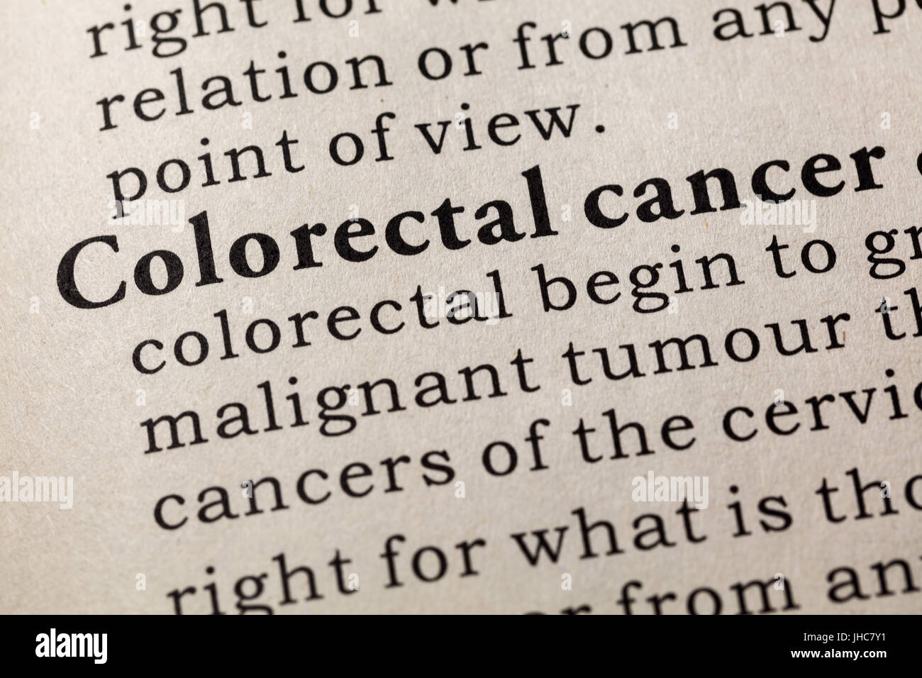 Fake Dizionario, definizione del dizionario della parola cancro colorettale. comprendente i principali parole descrittive. Foto Stock