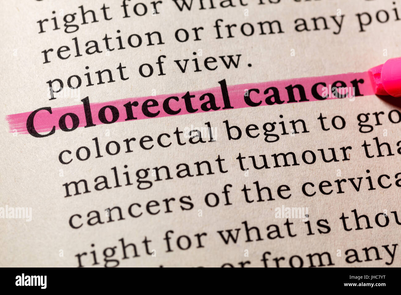 Fake Dizionario, definizione del dizionario della parola cancro colorettale. comprendente i principali parole descrittive. Foto Stock