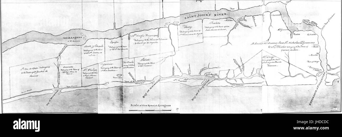 Mappa di parte della Florida ad est dal fiume Saint John fino alla Baia di zanzare Foto Stock