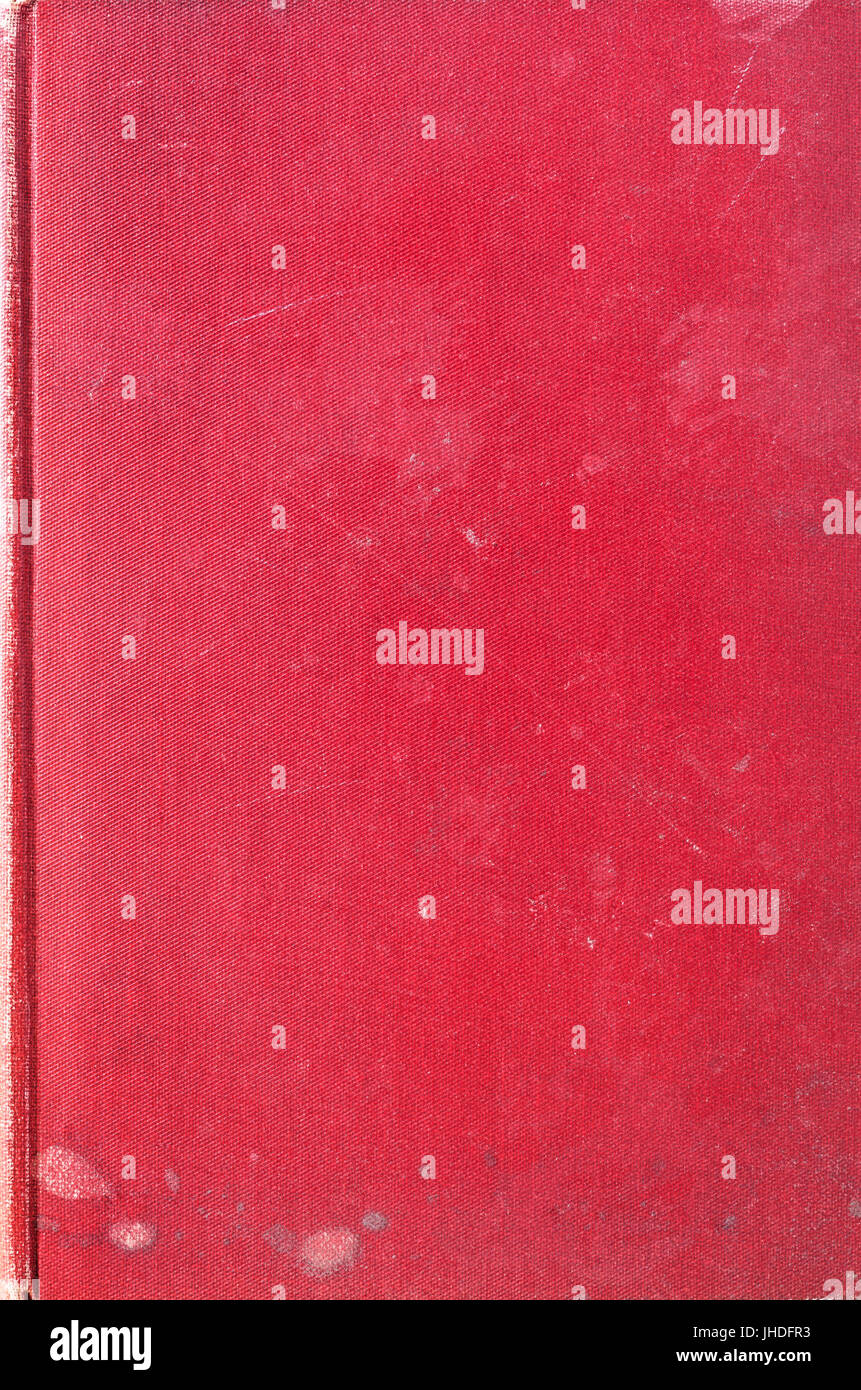 Texture di sfondo un vecchio, logoro e contrassegnati in rosso tessuto fatto la copertina del libro. Foto Stock
