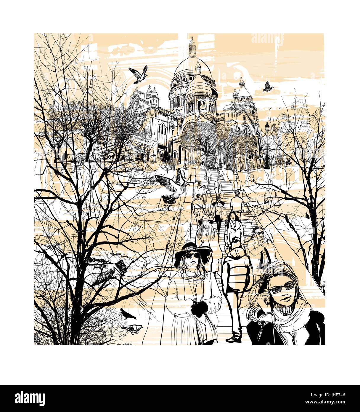 Basilica del Sacro Cuore a Montmartre a Parigi, Francia - illustrazione vettoriale Illustrazione Vettoriale