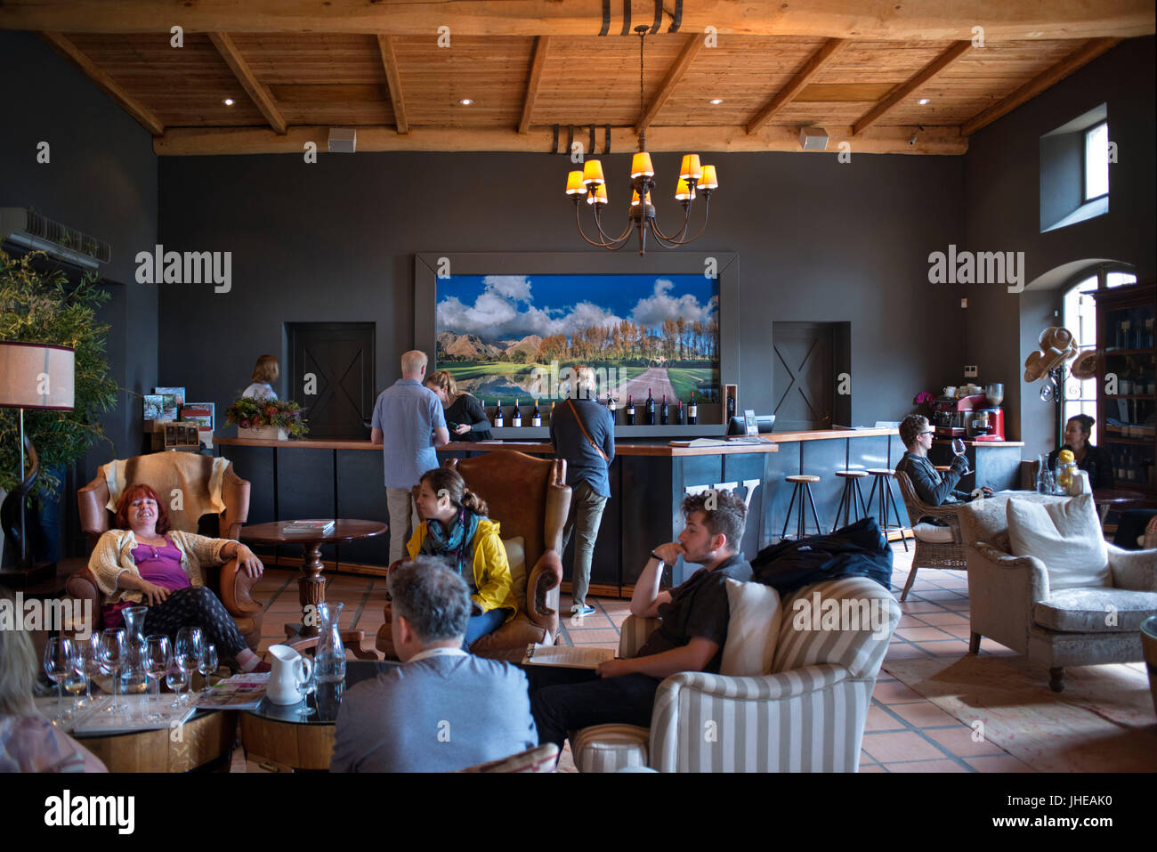 Ristorante per la degustazione del vino a Waterford State Farm, Stellenbosch, Sud Africa Foto Stock