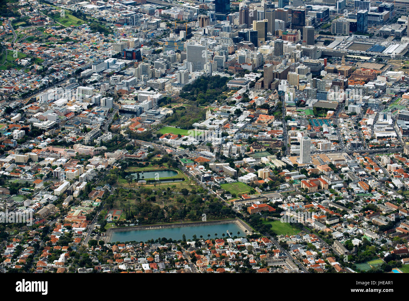 La Table Mountain, vista di Cape Town, Western Cape, Sud Africa Foto Stock