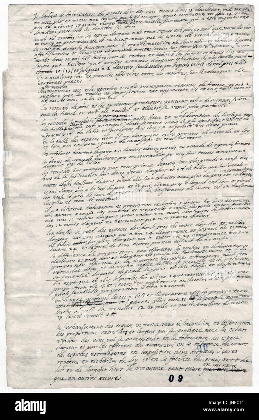 Nota autographe de Sully sur l'assainissement de la Monnaie 1 - Archives Nationales - AE-II-2509 Foto Stock