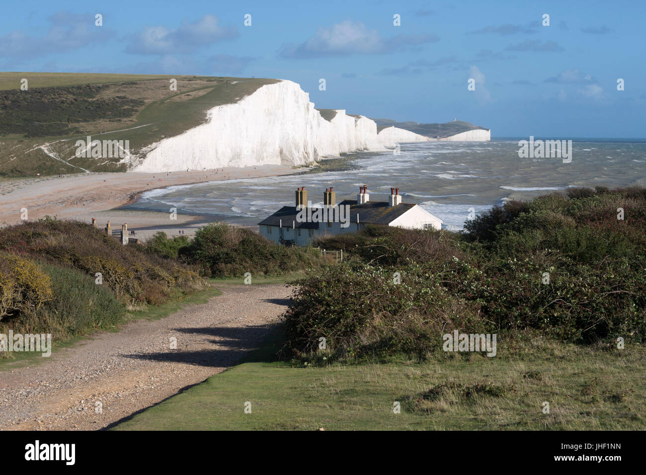 Sette sorelle e Beachy Head, Seaford, East Sussex, England, Regno Unito, Europa Foto Stock