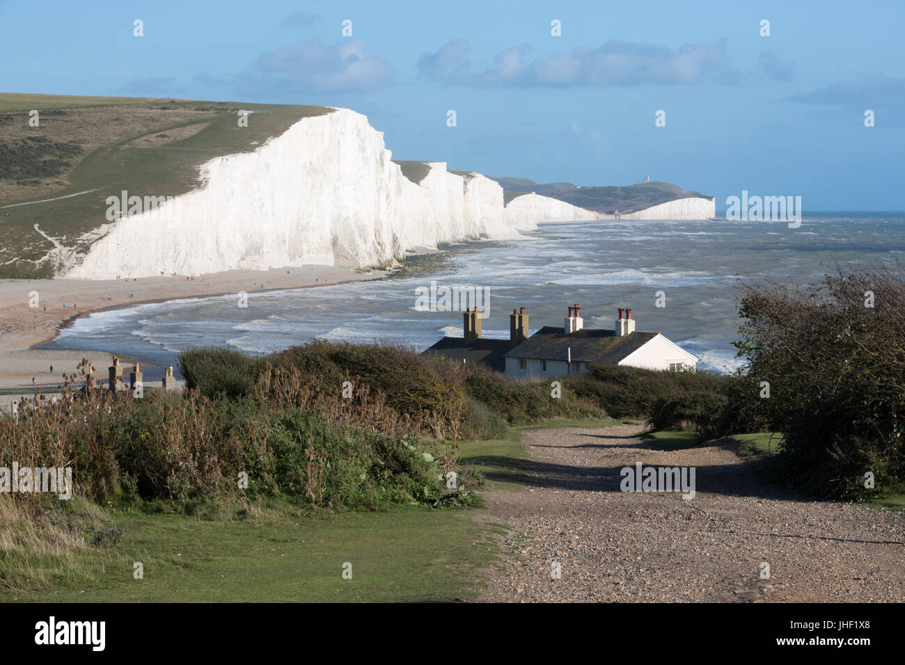 Sette sorelle e Beachy Head, Seaford, East Sussex, England, Regno Unito, Europa Foto Stock