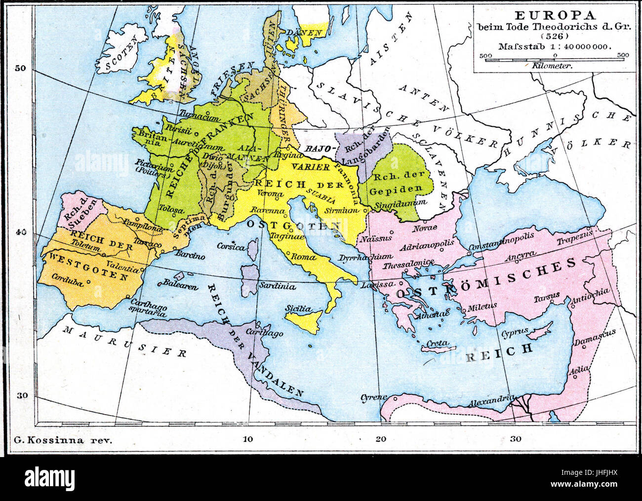 Europa alla morte di Theoderic il Grande nel 526 Foto Stock