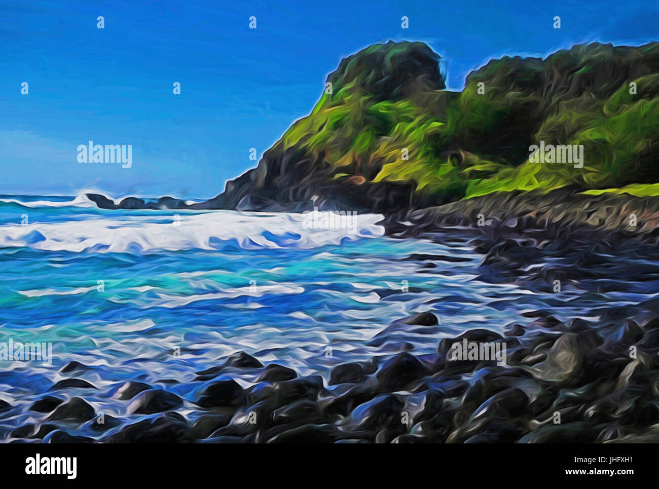 Seascape sull Oceano Pacifico a Boulder Beach, Nuovo Galles del Sud, Australia. - Foto digitale arte pittura Foto Stock