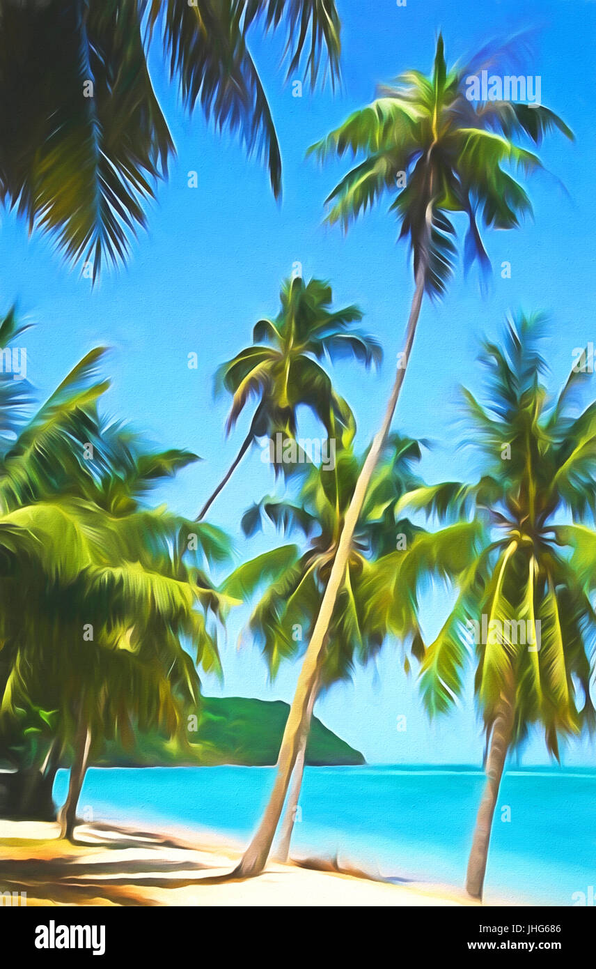 Palme sulla spiaggia di Koh Samui Island in Thailandia. - Foto digitale arte pittura Foto Stock
