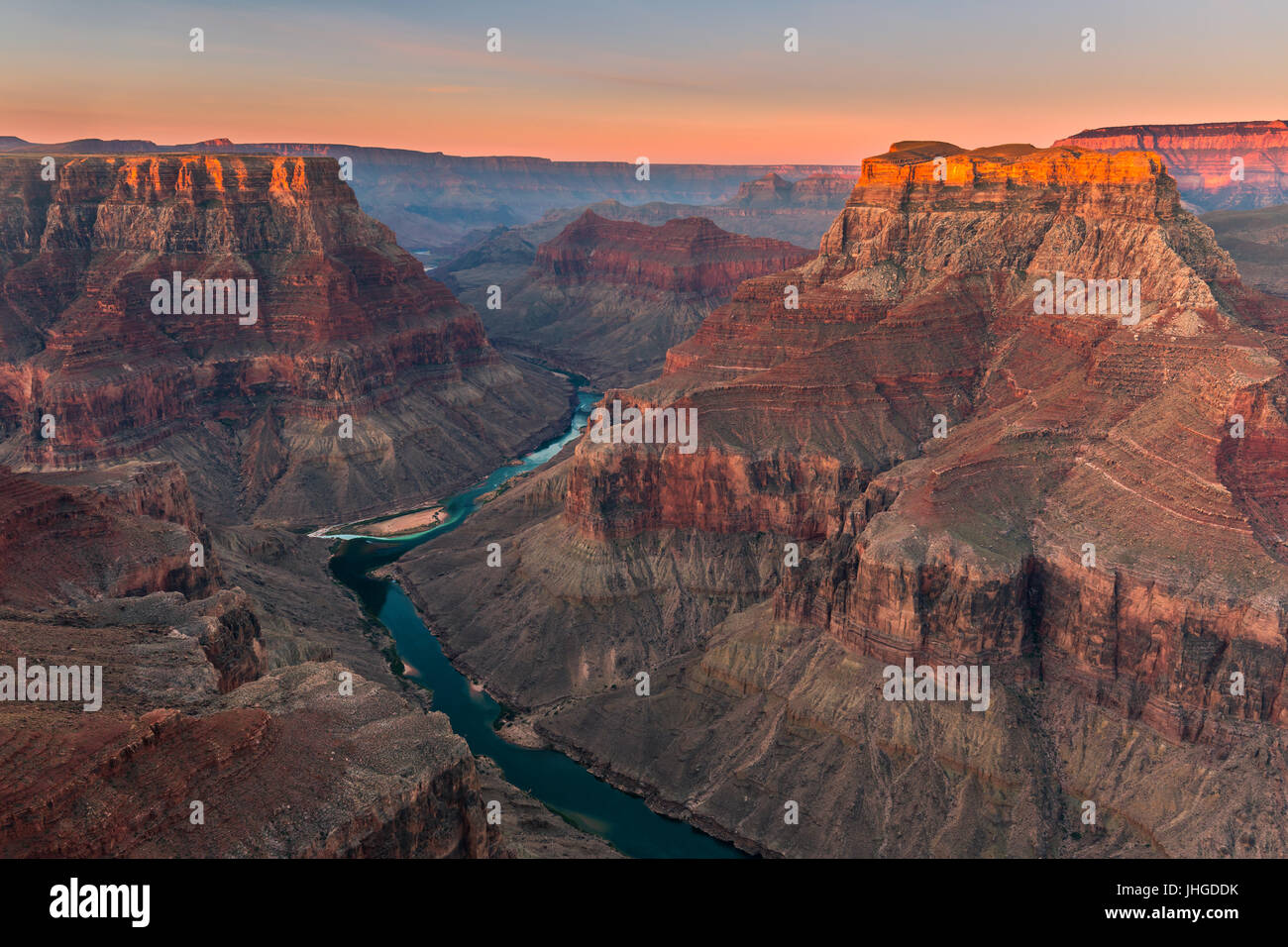 Punto di confluenza, il Grand Canyon N.P con la vista sul fiume Colorado, Northern Arizona, Stati Uniti d'America Foto Stock