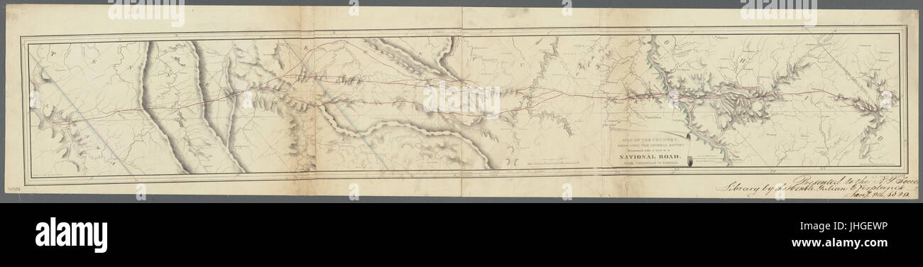 Mappa del paese che abbraccia i numerosi percorsi esaminati in vista di una strada nazionale, da Zanesville a Firenze (NYPL b20643872-5449863) Foto Stock