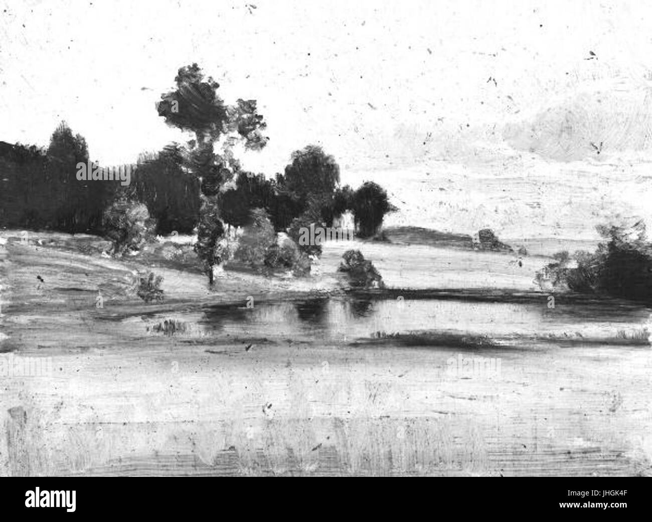 Karel Liebscher 23.2.1851-20.4.1906 - Studie letni krajiny s rybnikem Foto Stock