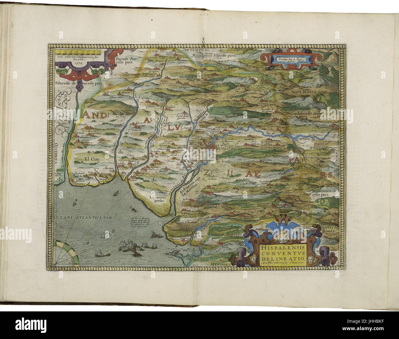 Mappa della diocesi di Siviglia in Andalusia da Abraham Ortelius Foto Stock