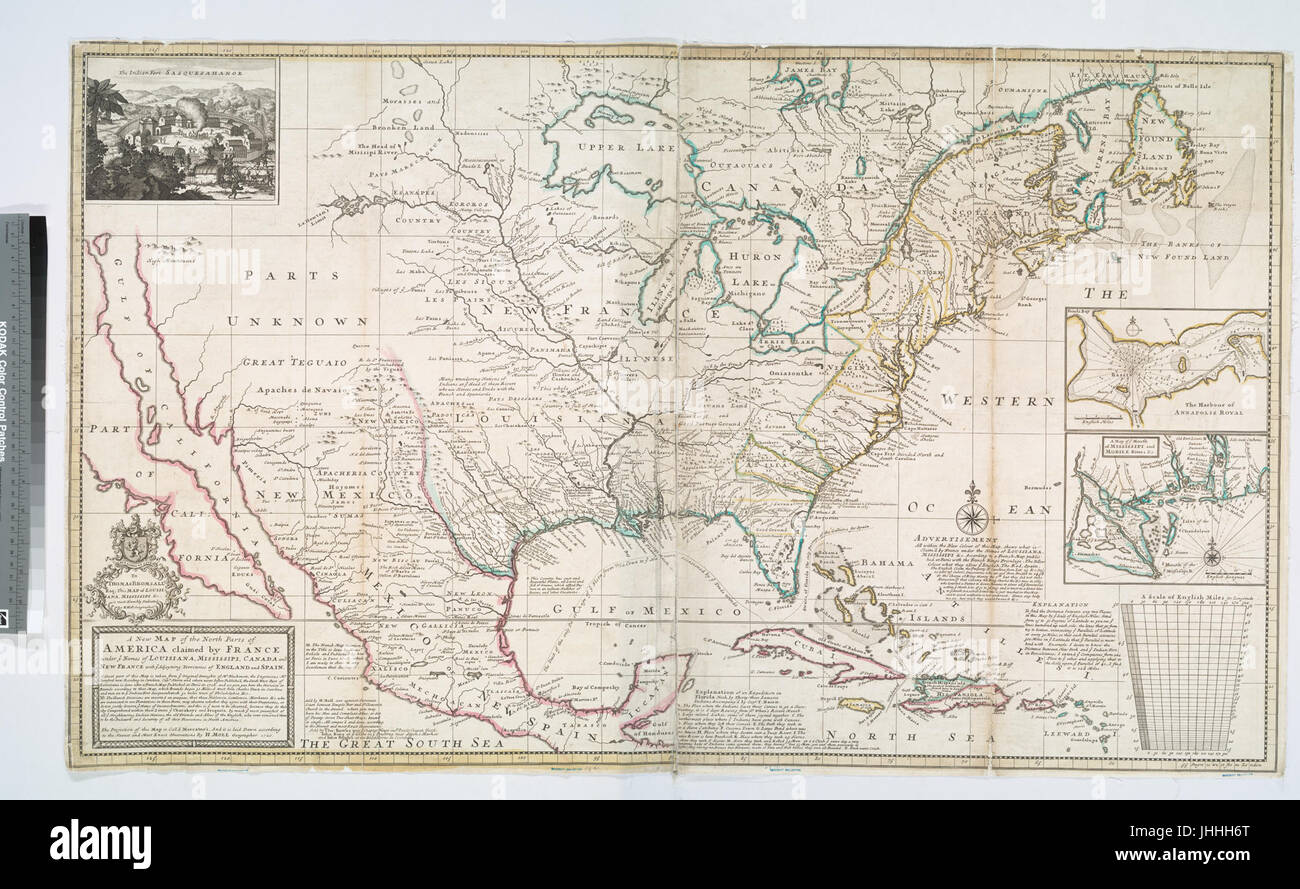 Una nuova mappa del nord parti dell America rivendicato dalla Francia sotto i nomi di voi della Louisiana, Mississipi, del Canada e della Nuova Francia, con voi adjoyning territori di Inghilterra e Spagna .. (NYPL b15186047-434918) Foto Stock