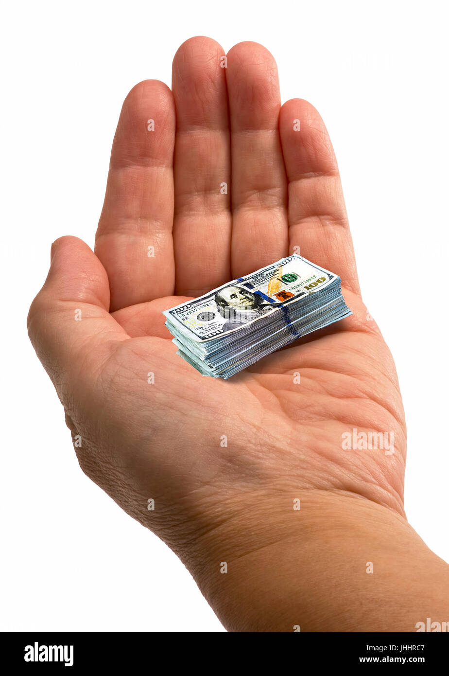 Il restringimento di soldi in mano. Foto Stock