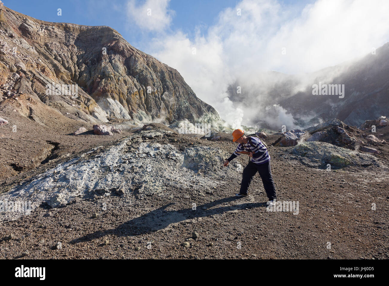 Tour guida dal bianco tour dell'isola, Isola Bianca Vulcano, Baia di Planty, Nuova Zelanda Foto Stock