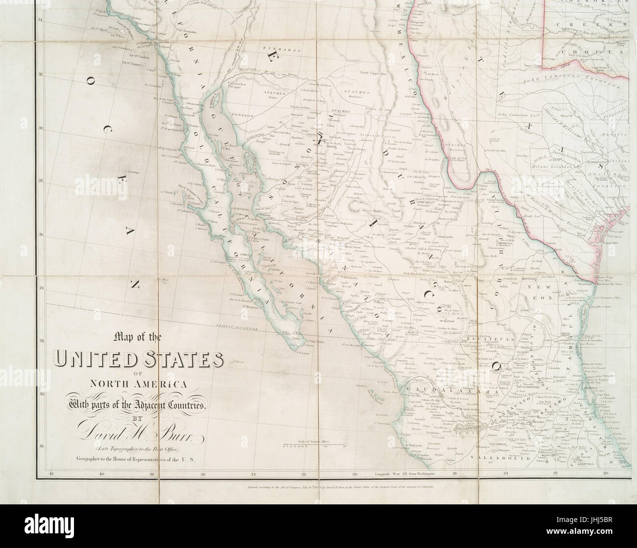 Mappa degli Stati Uniti di America del Nord - con parti dei paesi limitrofi (NYPL b15485846-1951047) Foto Stock
